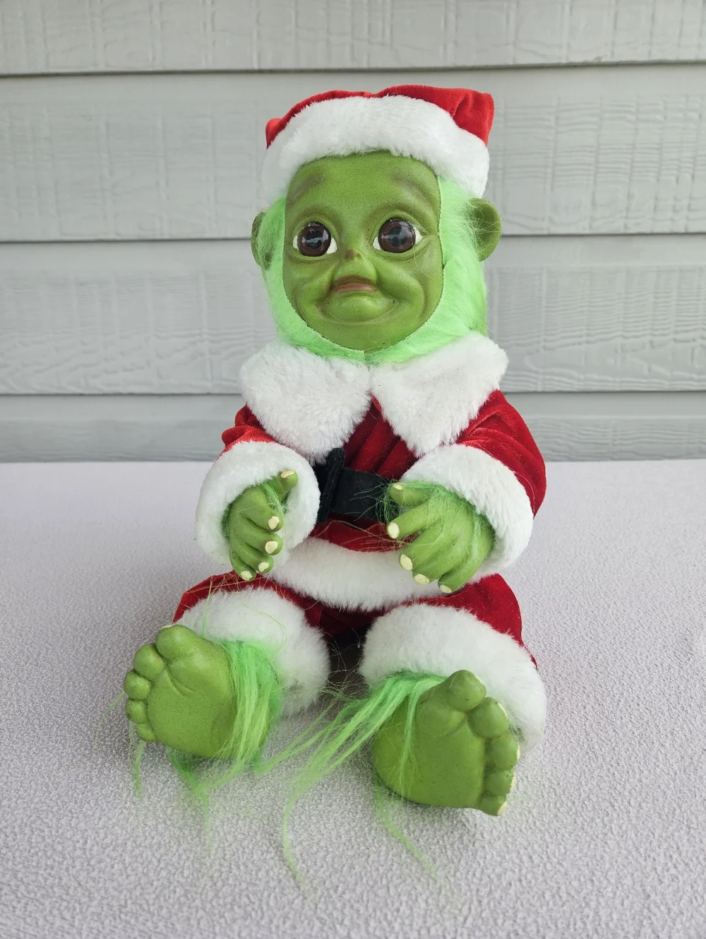 Baby Grinch Christmas Doll Green Santa Claus Soft Plastic Handmade 11